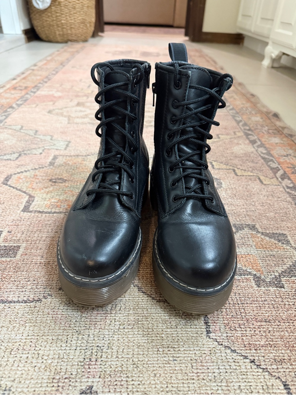 Roolee Black Lace-Up Platform Combat Boots